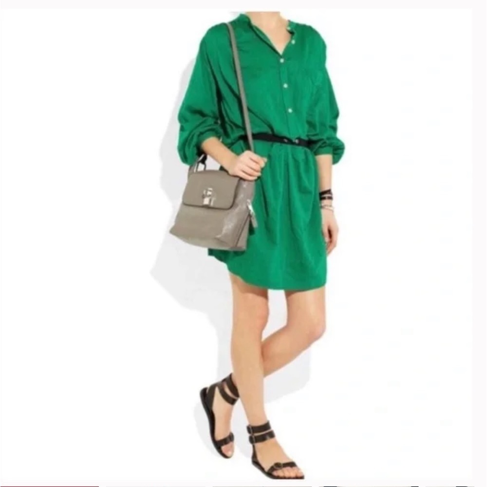 Isabel Marant Green Shirt Dress with Taupe Crossbody Bag